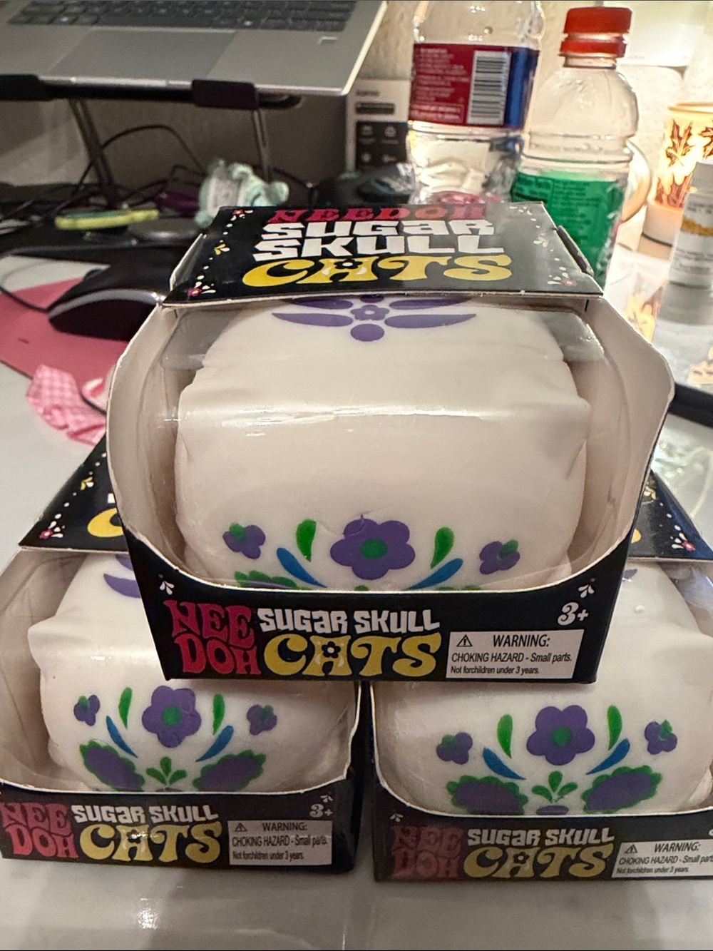 Sugar Skull Cats Decorative White & Purple Toy